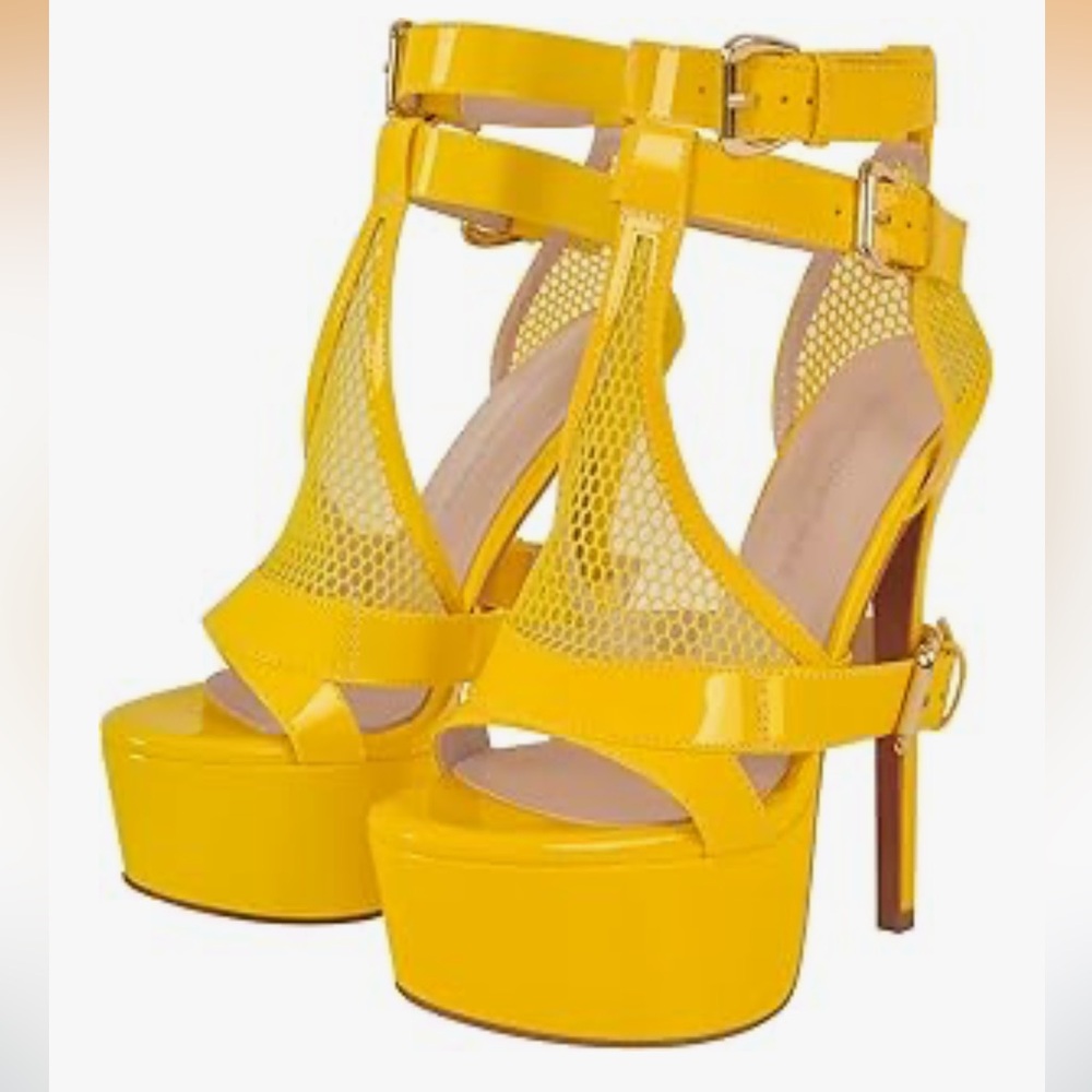 Yellow Platform Stiletto Sandals - Women Shoes